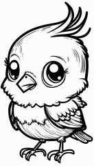 Cute bird. Coloring book page for children. Black and White Cartoon Illustration line art. 