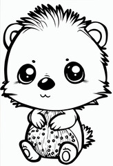 Cute hedgehog animal. Coloring book page for children. Black and White Cartoon Illustration line art. 