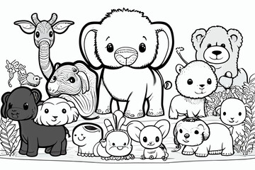 Cute animal. Coloring book page for children. Black and White Cartoon Illustration line art. 