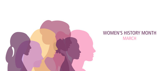 Fototapeta na wymiar Women's History Month banner.Flat vector illustration.