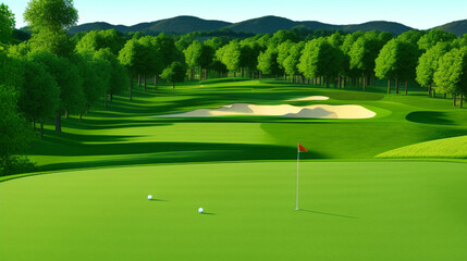 Obraz premium 幻想的な架空のゴルフ場のイラストIllustration of a fantastic imaginary golf course