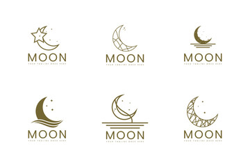 elegant crescent moon and star logo design line icon vector in luxury style outline linear