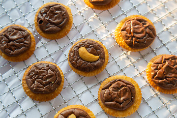 High angle view a group of cracker with brownies  a cooling rack
