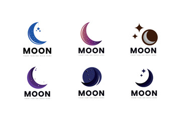 elegant crescent moon and star logo design line icon vector in luxury style outline linear