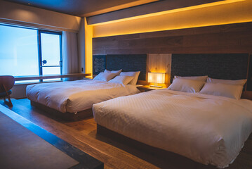 北海道のホテルの寝室