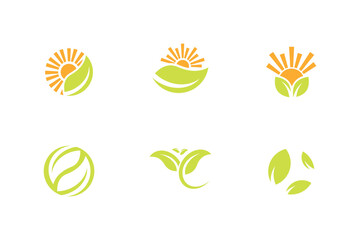 Sun Logo Leaf vector template.