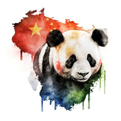 panda bear in front of flag of China on white background, generative ai