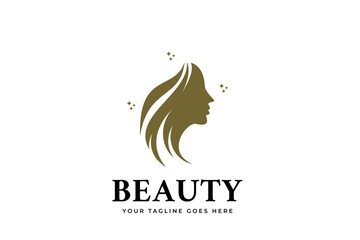 Beautiful woman fashion logo. Abstract vector template linear style.