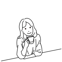 カフェで過ごす女性のイラスト素材　ベクター