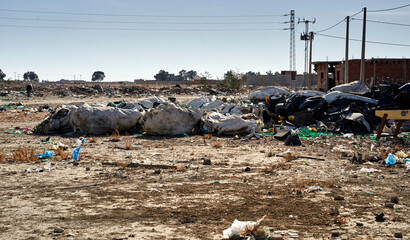 Rubbish and rubbish, plastic, paper, glass, residual waste, on the outskirts of a suburb in Tunisia