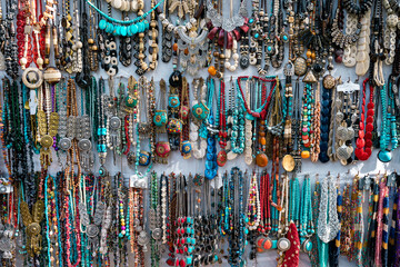 Variety of Traditional Egyptian Jewelry Souvenir. Oriental Bazaar at Nubian Village. Aswan. Egypt. Africa.