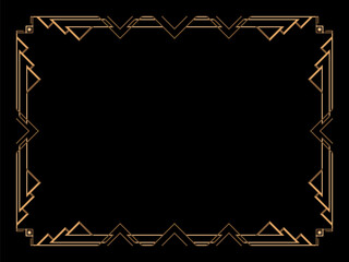 Art deco frame. Vintage linear border. Design a template for invitations, leaflets and greeting cards. Geometric golden frame. The style of the 1920s - 1930s. Vector illustration