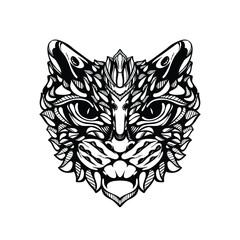black and white tribal decorative cat pattern tattoo