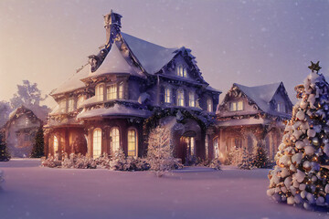 Fototapeta premium Enchanting Christmas castle in a snow-covered landscape