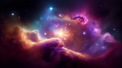 Obraz na płótnie Canvas The Beauty of Deep Space, Interstellar Clouds and Starry Nebulas. Generative AI