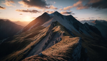 Naklejka premium scenic sunrise in the high mountains of the alpes, Generative AI