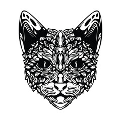 black and white tribal decorative cat pattern tattoo