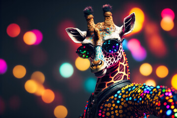 a dancing giraffe wearing disco clothes from the eighties, Generative AI