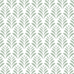 Modern green floral art deco seamless pattern. Decorative botanical background. Vector damask illustration with leaves.