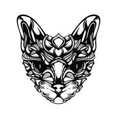 black and white tribal decorative cat pattern tattoo