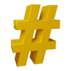 Fototapeta premium Golden hashtag symbol or icon design in 3d rendering 