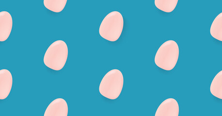 Vector blue seamless background with flat lay eggs. Happy easter seamless wrapping paper pattern. Easter layout or banner with space for text
