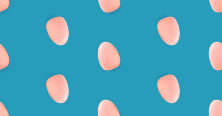 Vector blue seamless background with flat lay eggs. Happy easter seamless wrapping paper pattern. Easter layout or banner with space for text