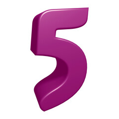 Purple number 5 in 3d rendering for math, business and education concept.
