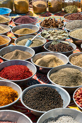 Egiptian Spices and Herbs at Traditional Arab Oriental Bazaar at Nubian Village. Aswan. Egypt. Africa.