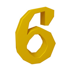 Golden number 6 in 3d rendering for math, business and education concept.
