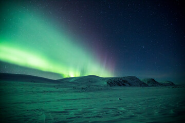 Northern lights in Reinheim Cabin, Dovrefjell National Park, Norway