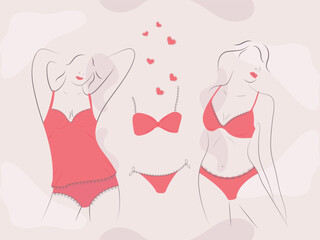 Silhouettes of girls in underwear . Vector illustration