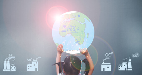 Reduce CO2 emission concept. renewable energy. save earth stop climate change and global warming. earth day, elements of this image furnished by nasa