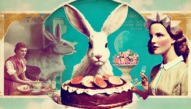 Easter collage with vintage images, ai based
