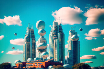 Fantasy city skyline at night created with Generative AI technology