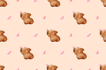 Cute Capybara Patterns, Animal Patterns, Digital Paper, Background, Cute Capybara Background, Watercolor Capybara