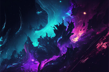Obraz premium Purple and blue nebula with stars. Fantasy galaxy generative AI background