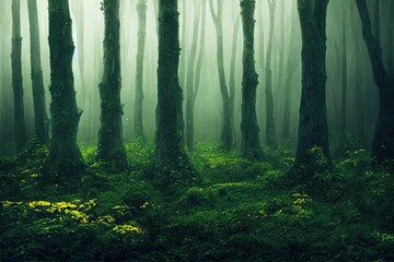 misty morning in the forest - Created with Generative Ai