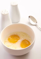 Half boiled eggs breakfast with isolated on white background
