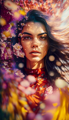 Beautiful Woman - Portrait Photoshoot Aesthetic - Floral - Spring - Realistic Illustration - Generative AI