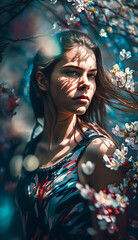 Beautiful Woman - Portrait Photoshoot Aesthetic - Floral - Spring - Realistic Illustration - Generative AI