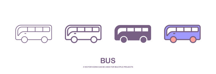 Four different styles of bus or public transport vector icons that can be used for many projects, like web design, app etc. which is isolated on a white background.