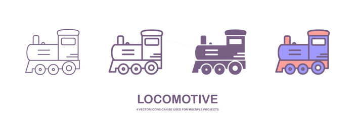 Four different styles of locomotive or train vector icons that can be used for many projects, like web design, app etc. which is isolated on a white background.