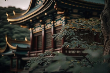 Traditional temple in Japan, travel photography.