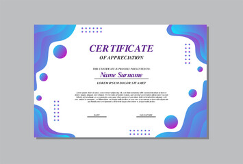certificate template in blue and purple colors in abstract style.