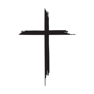 Hand drawn black cross, simple christian cross, hand painted cross, vector illustration