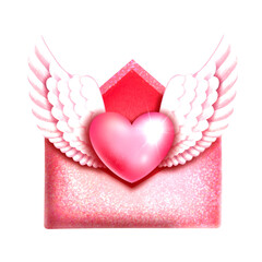 Image of a heart with white wings, Valentine, Heart with wings, Valentine's Day, Valentine's Day, postcard, heart print, love
