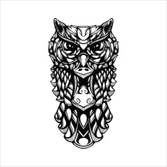 Fototapeta premium black and white tribal decorative owl pattern tattoo