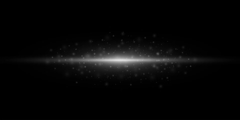 
Bright line of light, beam. Magic glow, particles of light, dust exploded on a black background