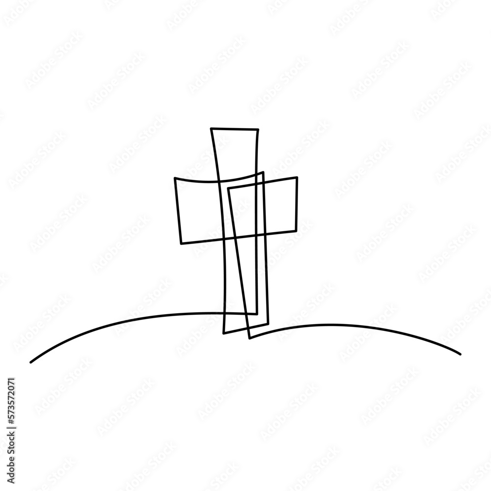 Poster continuous line drawing of christian cross. religious cross one line icon. one line drawing backgrou